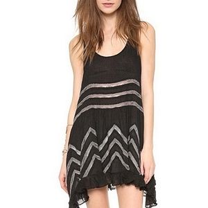 Free People Intimately Trapeze Black and Gray Lace Slip Dress, XS